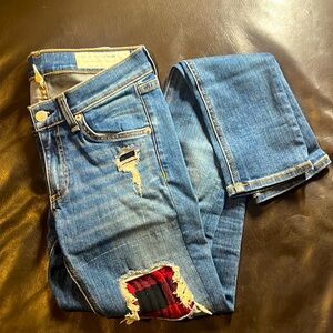 rag & bone ripped skinny jeans with plaid peekaboo